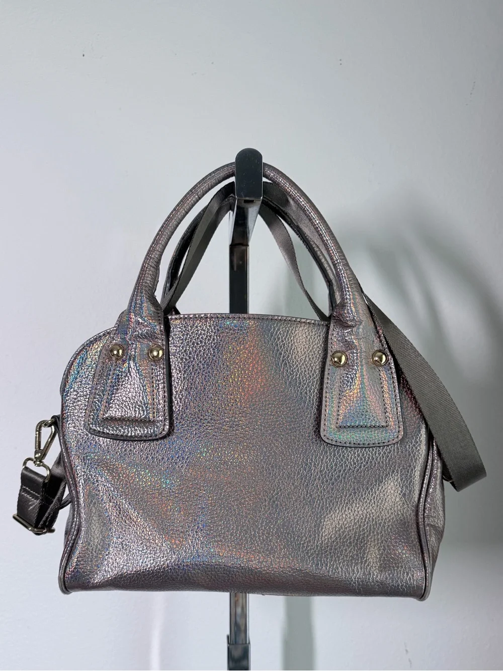 Juicy Couture Holographic Silver Heart Lock Satchel Crossbody Y2K